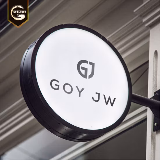 High Quality Outdoor Bar Beer Pizza Restaurant Coffee Shop Logo Brand Advertising Round Light Box Blade Sign