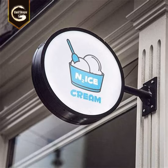 High Quality Outdoor Bar Beer Pizza Restaurant Coffee Shop Logo Brand Advertising Round Light Box Blade Sign