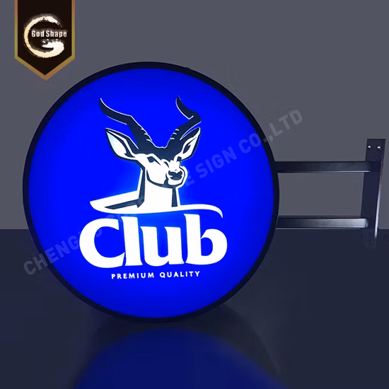 High Quality Outdoor Bar Beer Pizza Restaurant Coffee Shop Logo Brand Advertising Round Light Box Blade Sign